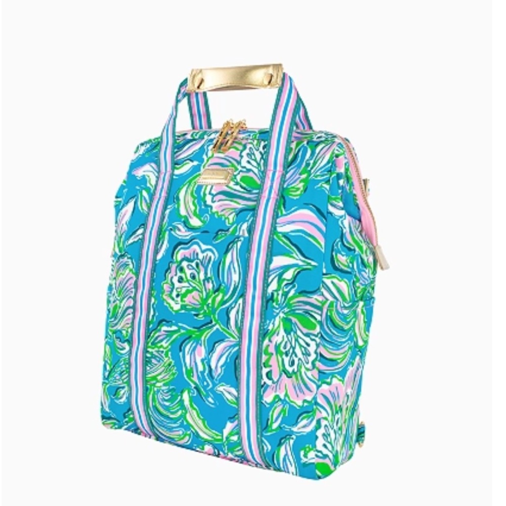 NWT Lilly Pulitzer Backpack Cooler in Cumulus Blue Chick Magnet with phone case
